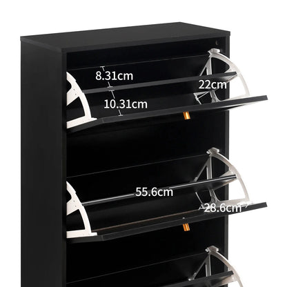Schoenenkast – Schoenopberger – Schoenrek – Schoenmeubel – Modulaire Indeling – Krasbestendig MDF – Handgemaakte Geweven Deuren - 60 x 24 x 121 cm - Zwart