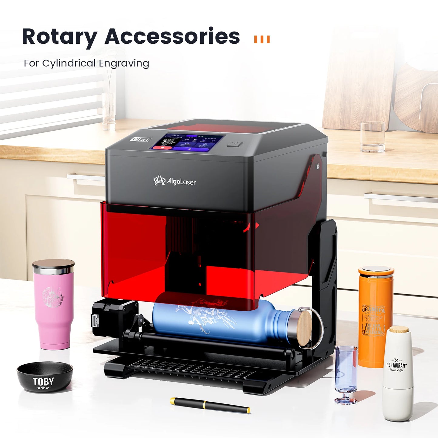 AlgoLaser PIXI Laser Engraver Machine Portable & Smart with 3.5" Touch Screen, Hand Drawing/Wireless/SD Card/Offline Engraving