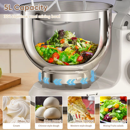 Keukenmachine - Keukenmixer - Mixer - Keukenrobot - 1200W - met 11 Snelheden - Digitale OLED Display en Accessoires - Foorprocessor - Wit - QUORE