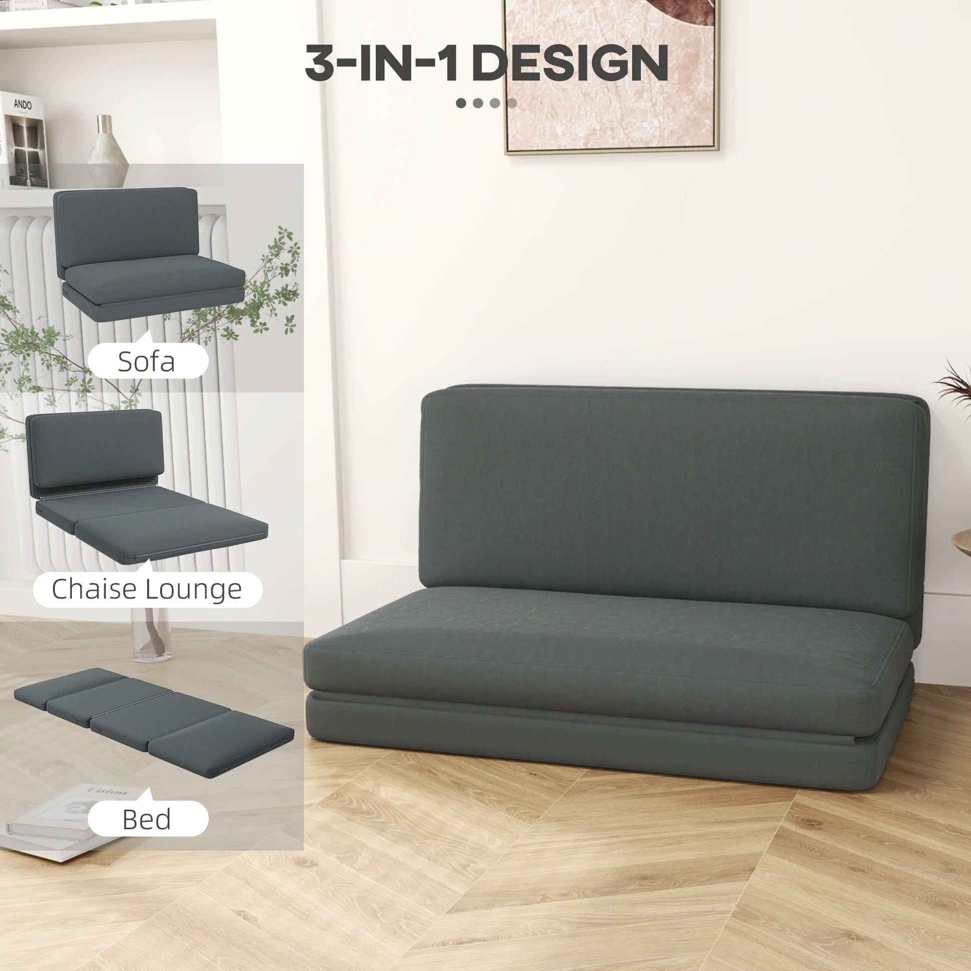 3-In-1 Vouwbank – Slaapbank – Vouwbed – Ligbed – Velvet Materiaal – Ruimtebesparend Ontwerp - QUORE