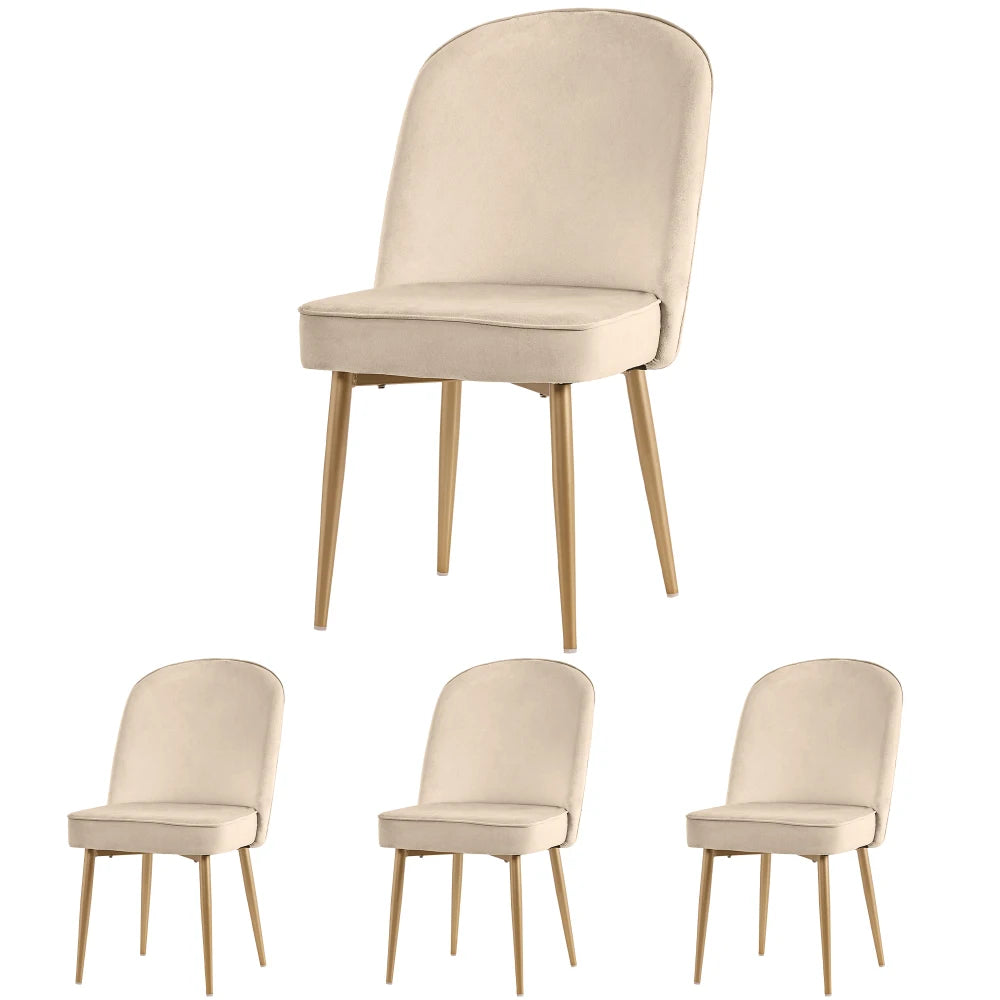 Eetkamerstoelen – Set van 4 Stoelen – Dining Stoelen – Fluwelen Stoelen – Beige Fluweel – Ergonomische Rugleuning – Gouden Metalen Poten - 45.5 x 62 x 87,5 cm