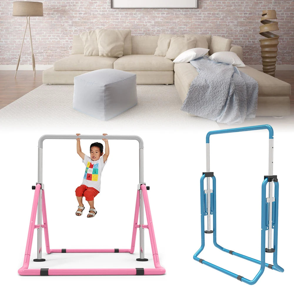 Verstelbare Gymnastiekstang - Turnrek - Thuistrainingsstang Opvouwbaar - Veilig - Eenvoudige Montage - voor Kinderen - 5 Versnellingen - voor Binnen - Buiten - Hoogte Verstelbaar 70-140 cm - Blauw