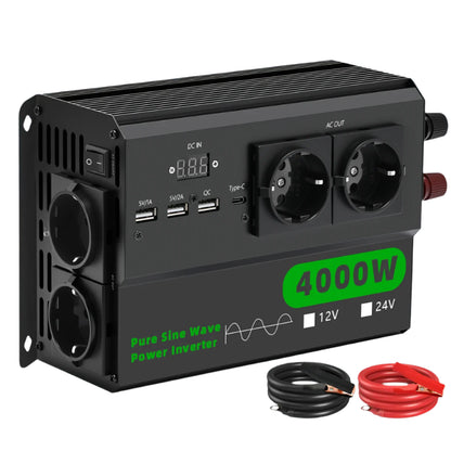 Omvormer – DC Naar AC Converter – 4000W - 12V Naar 220V Omvormer – Spanningsomzetter – Compact – Stabiele 220V Output – 50Hz Frequentie - 24V