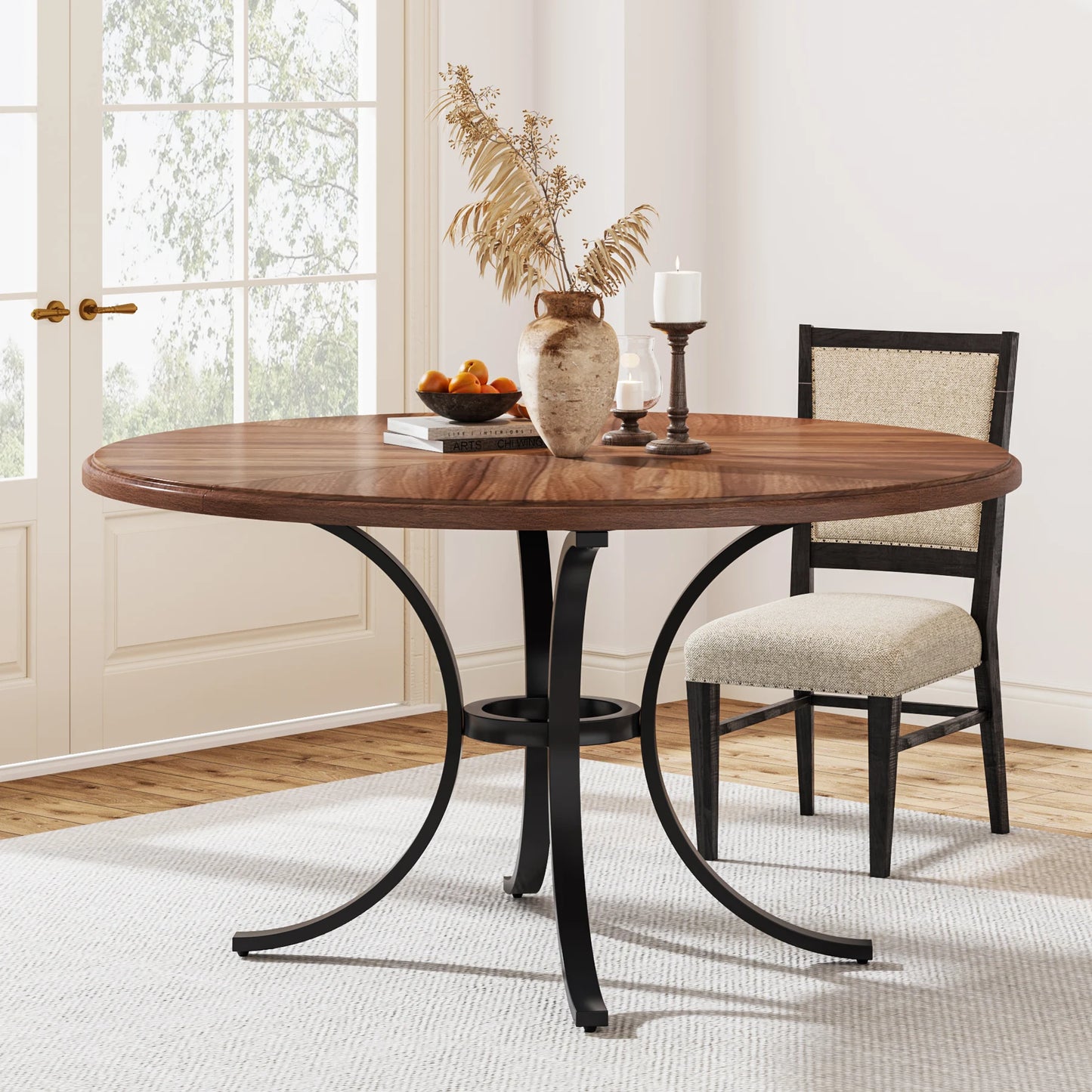 Ronde Eettafel – Eettafel – Ontbijttafel – Theetafel – Woonkamertafel – 120x120 Cm – Houtfineer Met Metalen Poten