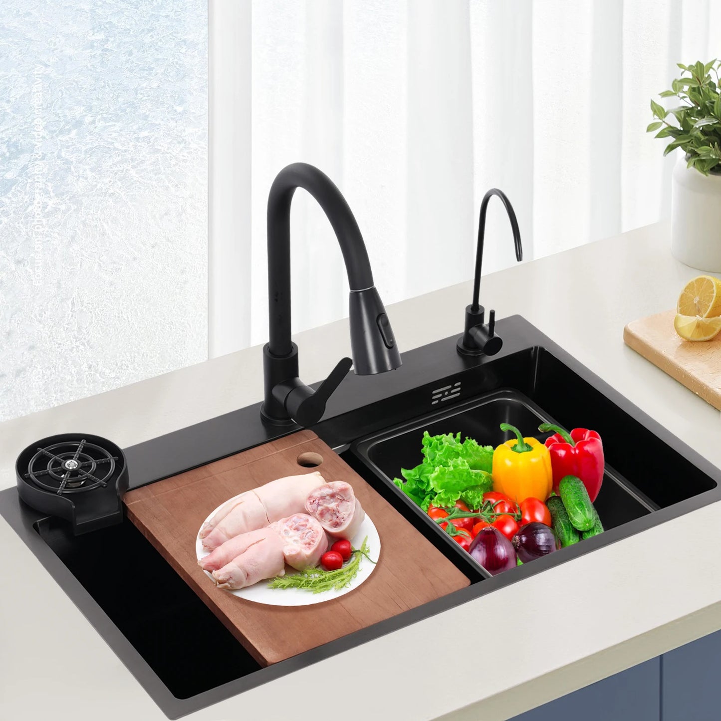 Aanrechtspoelbak – Keukenspoelbak – Vaatbak – Inzetbak – Horeca Spoelbak – 75x45x22 cm – 304 RVS Met Uittrekbare Kraan - QUORE