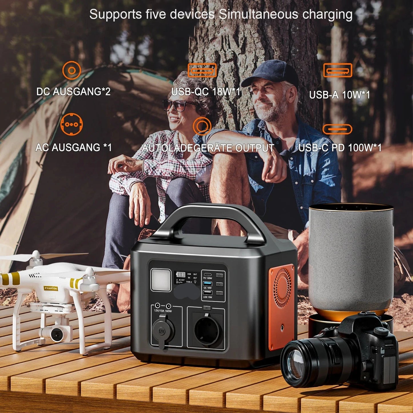 Draagbare Power Station – Mobiele Accu – Noodstroomvoorziening – Outdoor Batterij – 538,7 Wh Capaciteit – 600 Watt Piekvermogen