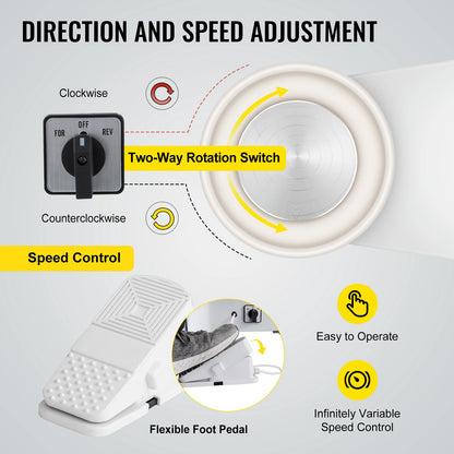 SucceBuy Pottery Wheel 25CM 280W Electric Pottery Forming Machine with Foot Pedal Detachable Basin and Shaping Tool Set for DIY - QUORE
