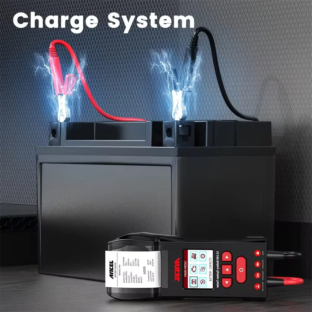 Batterijtester – Accutester – Accu Checker – Voltage Meter – Batterij Diagnosedoos – 12V En 24V – Ingebouwde Printer - QUORE