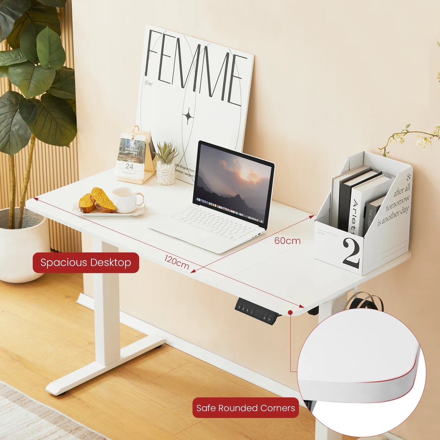 Hoogteverstelbaar bureau – Elektrisch bureau – Zit-sta bureau – Verstelbaar bureau – Werkplek bureau – 120x60 cm – USB oplaadpoort – Memory functie
