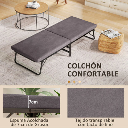 Opklapbed – Vouwbed – Logeerbed – Eenpersoonsbed – Slaapbed – Verstelbare Rugleuning – 7 cm Dik Comfortabel Matras - Donkergrijs