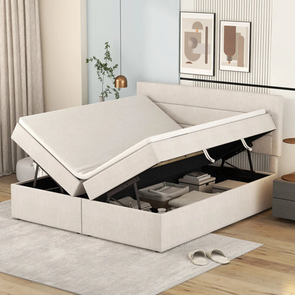 Tweepersoonsbed – Bed – Slaapbank – Boxspring – Opbergbed – Linnen Bekleding – Ruime Opbergruimte 140x200 cm