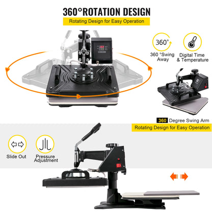 SucceBuy 5 6 8 in 1 Heat Press Machine T shirt Heat Transfer Printer Muntifunctional Sublimation Mug/Latte Mug/Hat/Plate/Bottle