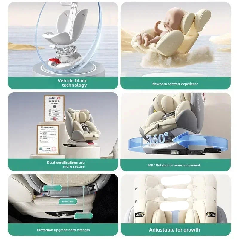 Kinderstoel Auto - Baby Autostoel - Kinderzitje - Autostoeltjes - ISOFIX Autostoel 0-36kg - Veiligheidsstoel - voor Baby en Kind - Verstelbare - 360° Draaibaar - Gebroken Wit