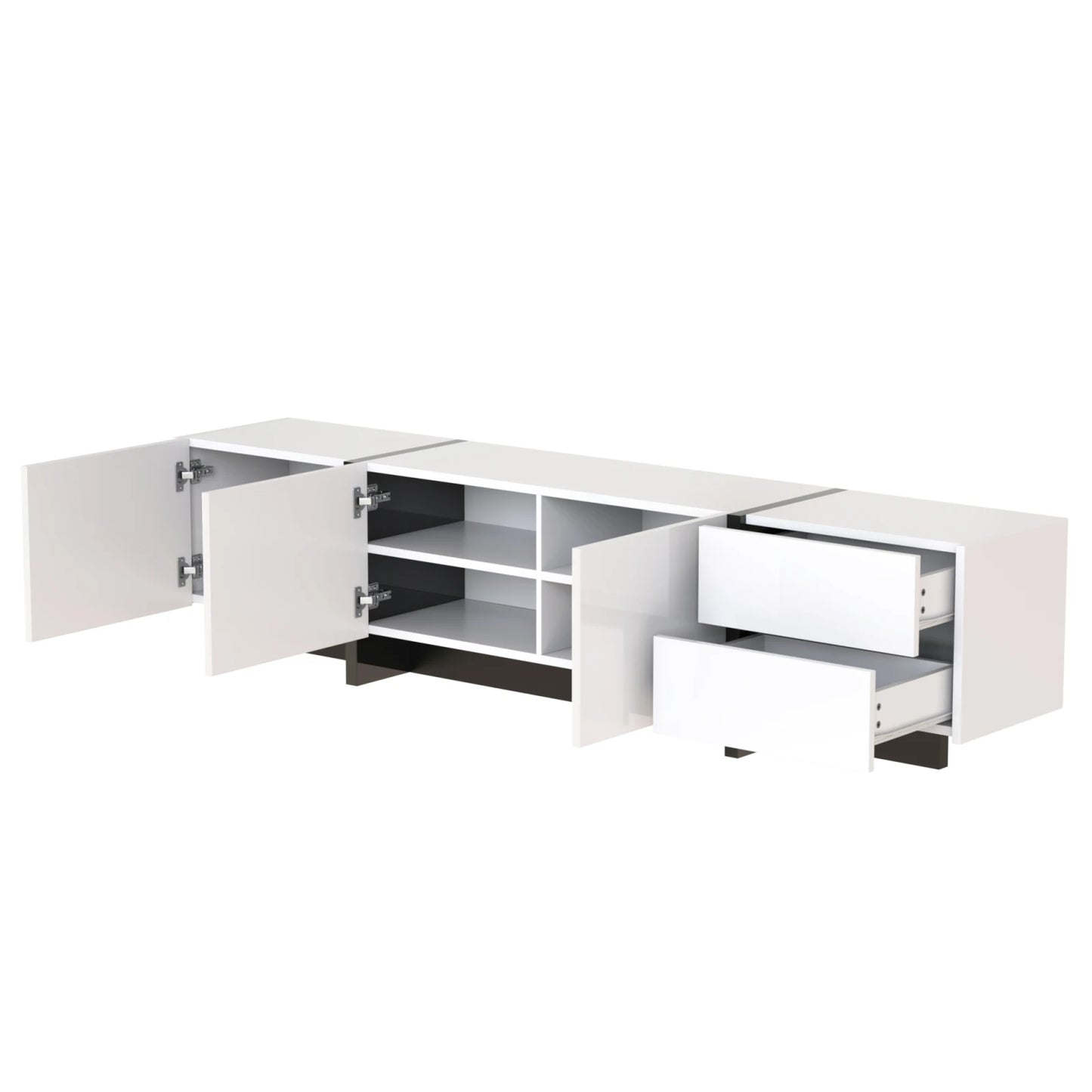 Tv-Meubel – Tv-Kast – Media-Meubel – Opbergkast – Hoogglans Wit – 190 Cm Breed – Drie Deuren & Twee Lades