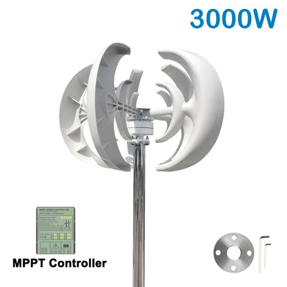 3000W Verticale Windturbine – Windgenerator – Zonne-Energiesysteem – Verticale As Turbine – Duurzame Energie Kit – 48V Lithium Accu – MPPT Boost Controller - QUORE
