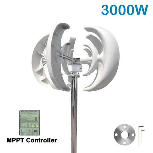 3000W Verticale Windturbine – Windgenerator – Windmolen – Windenergie – Windmotor – 24V Wit Met MPPT Controller – Stil En Efficiënt Energiewinning