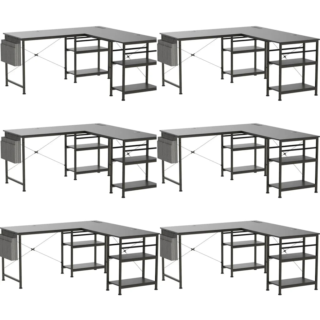L-vormig bureau – Computertafel – Werkplek bureau – Gaming bureau – Studie bureau – RGB LED verlichting – Ingebouwde USB poorten – Zwart/Grijs - QUORE