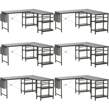 L-vormig bureau – Computertafel – Werkplek bureau – Gaming bureau – Studie bureau – RGB LED verlichting – Ingebouwde USB poorten – Zwart/Grijs - QUORE
