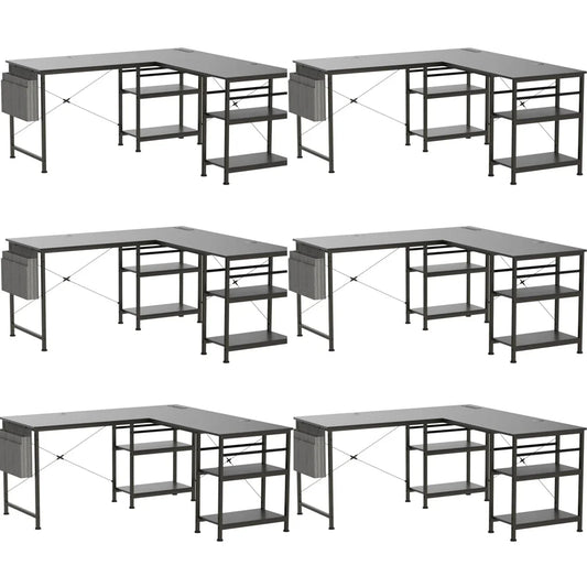 L-vormig bureau – Computertafel – Werkplek bureau – Gaming bureau – Studie bureau – RGB LED verlichting – Ingebouwde USB poorten – Zwart/Grijs - QUORE