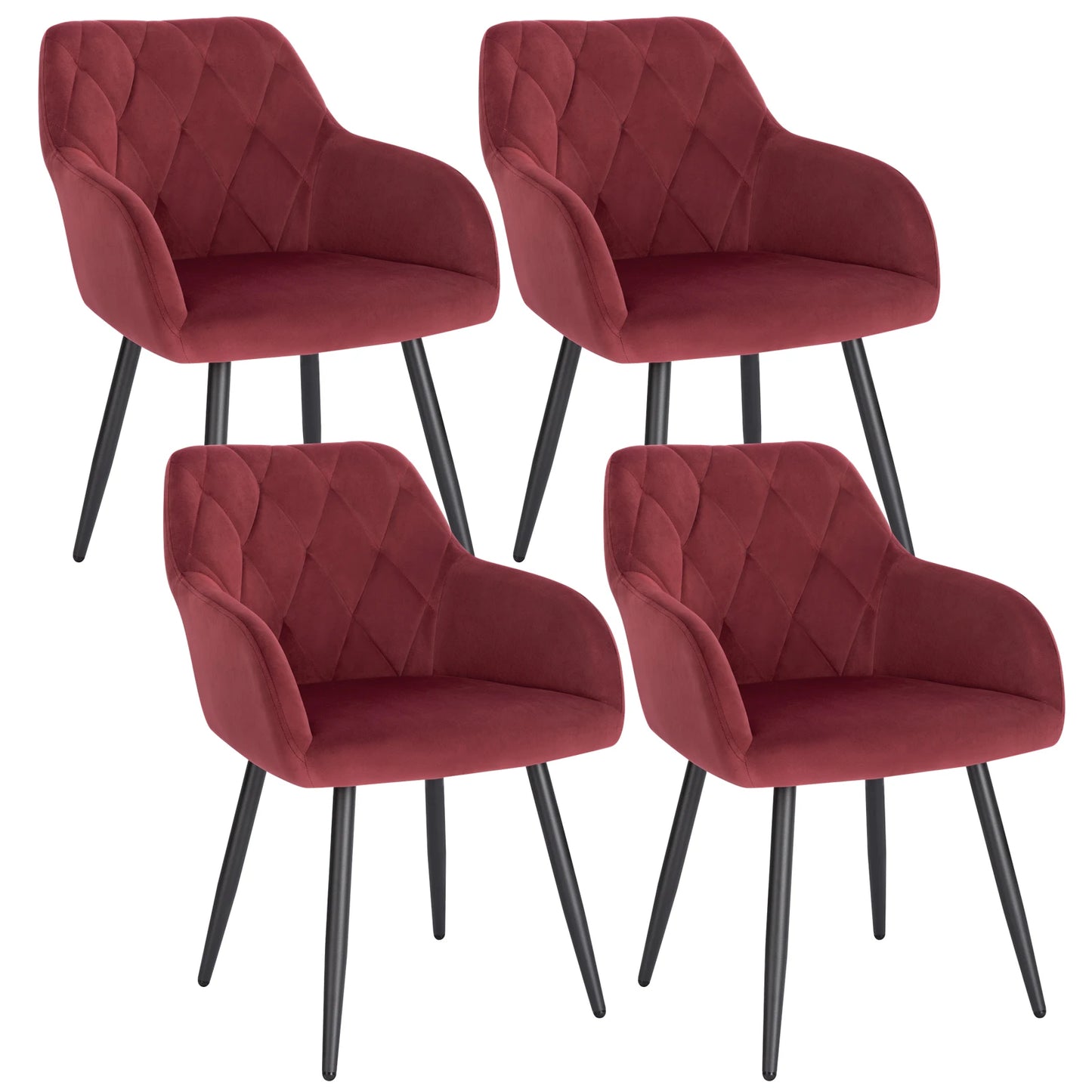 Eetkamerstoel – Bureaustoel – Stoel Met Armleuning – Scandinavische Stoel – Metalen Poten – Velvet Bekleding – Ergonomisch Design - Rode Wijn - QUORE