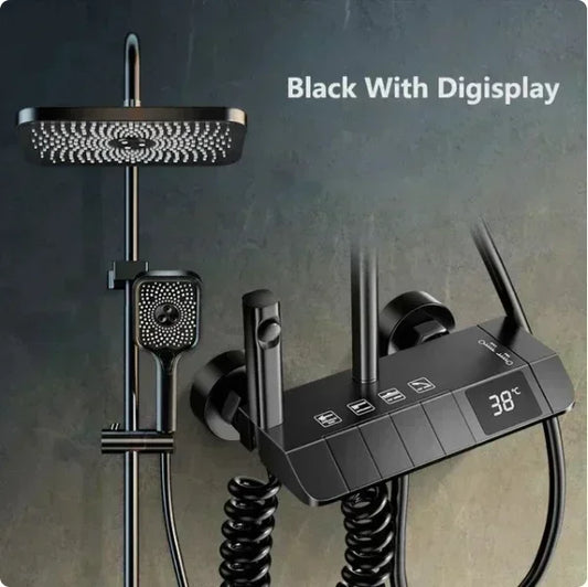 Bathroom Shower Faucet Set 4 Functions Digital Display Shower Thermostat Hot Cold Showers Mixer Pressure Discharge Copper Taps
