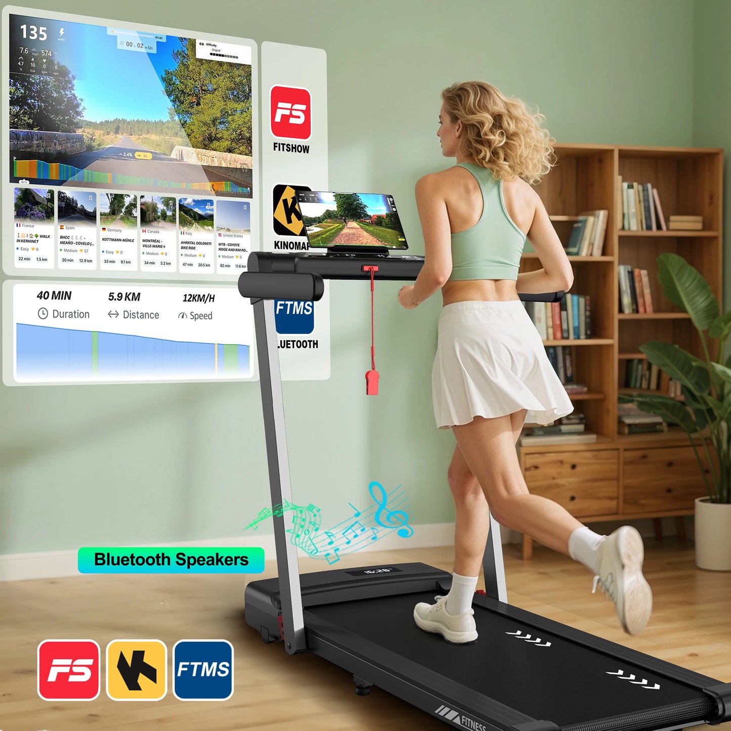 Loopband – Treadmill – Hometrainer – Hardloopband – Wandelband – Inklapbaar Ontwerp – 2,5 PK Motor & Bluetooth Speakers