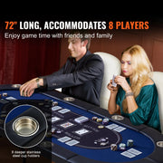 Pokertafel - Poker - Pokerset - Opvouwbaar - 8 Spelers - Blackjack - met gevoerde rails en roestvrijstalen bekerhouders Blauw