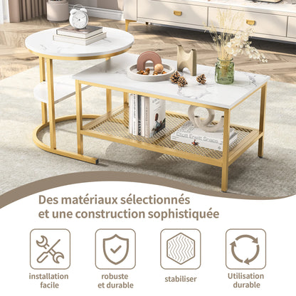 Salontafel - Kleine Tafel - Eindtafels - Woonkamer - Moderne Nest Salontafel - Marmeren Fineer - Gouden Frame
