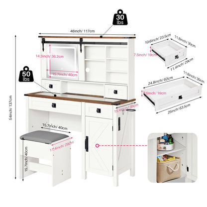 Make-Up Tafel – Kaptafel – Beautytafel – Schminktisch – Lade Meubel – Glazen Tafelblad – Instelbare LED-Verlichting - 46 x 15.4 x 54 inch