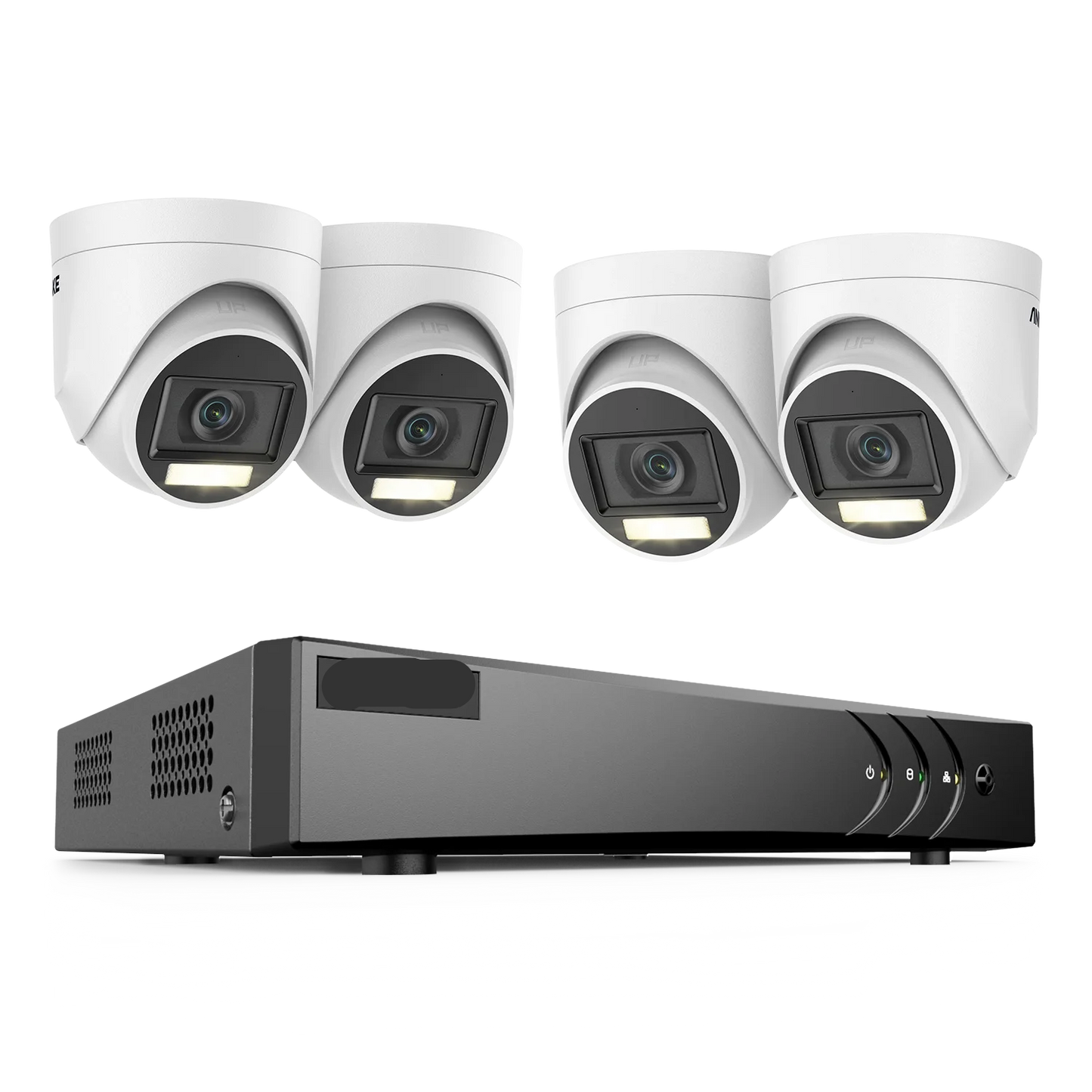 Beveiligingscamerasysteem - 5MP Camera - 8-Kanaals - Openlucht - Buiten - CCTV camerasysteem - IP67  Waterdichte - Bewakingscamera - Beveiligingscamera - Dual Light PIR Detectie – H.265+ DVR Recorder zonder HDD - 4 stuk - Wit - QUORE