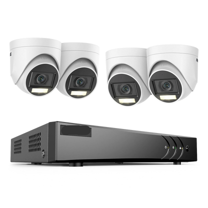 Beveiligingscamerasysteem - 5MP Camera - 8-Kanaals - Openlucht - Buiten - CCTV camerasysteem - IP67  Waterdichte - Bewakingscamera - Beveiligingscamera - Dual Light PIR Detectie – H.265+ DVR Recorder zonder HDD - 4 stuk - Wit - QUORE