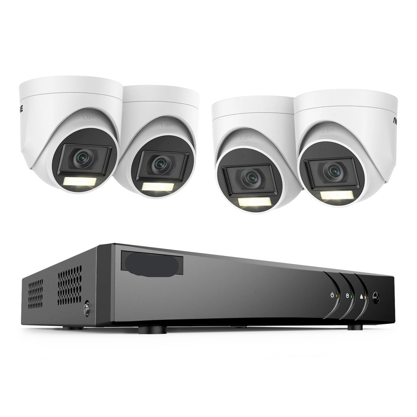 Beveiligingscamerasysteem - 5MP Camera - 8-Kanaals - Openlucht - Buiten - CCTV camerasysteem - IP67  Waterdichte - Bewakingscamera - Beveiligingscamera - Dual Light PIR Detectie – H.265+ DVR Recorder - met 2TB HDD - 4 stuk - Wit - QUORE