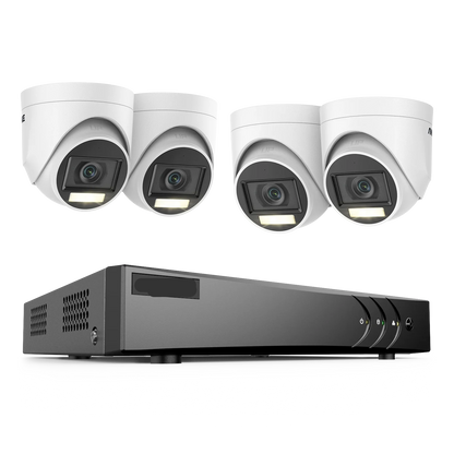 Beveiligingscamerasysteem - 5MP Camera - 8-Kanaals - Openlucht - Buiten - CCTV camerasysteem - IP67  Waterdichte - Bewakingscamera - Beveiligingscamera - Dual Light PIR Detectie – H.265+ DVR Recorder - met 1TB HDD - 4 stuk - Wit - QUORE