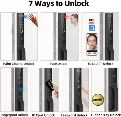 For Euro Mortise of 85/92 3D Face Recognition Smart Door Lock Tuya App Control IP68 Waterpoof Wifi Eletric Digital Smart Lock - QUORE