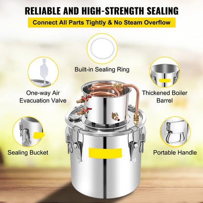 Distilleerketel - Destilleerapparaat - Moonshine - 50L - voor Alcohol - Fermentatie set - Home Brewing Set voor Whisky, Wijn & Brandy – Zilver