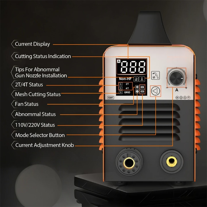 Plasmasnijder – Plasmasnijmachine – Metaalsnijder – Snijbrander – Compact – 45A – Max 12mm Snijdikte - 2T/4T IGBT - ARC - Slim LED-scherm - QUORE