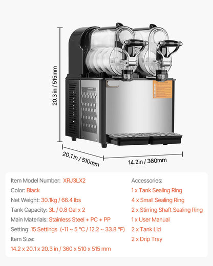 Slushy Machine – Slushmachine – IJsmachine – Frozen Drink Maker – Dubbele Tanks 2x3L – Instelbare Temperatuur