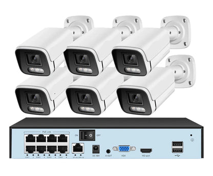 Beveiligingscamerasysteem - Camerabewaking - Beveiligingscamera - POE Camera Kit - 8CH NVR - Nachtzicht - Weerbestendig - AI Bewegingsdetectie - Binnen en Buiten - 6 Camera's - Ingebouwde HDD: 1T - QUORE