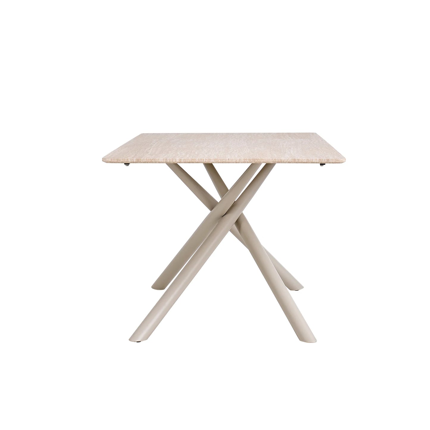Eettafel – Dinertafel – Tafel – Eetkamertafel – Rechthoekige Blad – Imitatiesmarmeren Blad – Kruisframe Metaal - 180 x 90 x 76.5 cm - Houtkleur