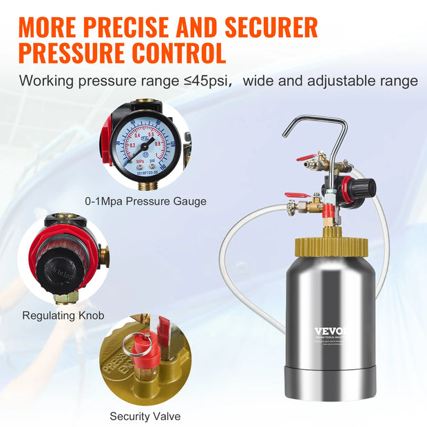 Vevor - Paint Sprayer - Pressure Vessel Tank - Lightweight - Air Paint Pressure Vessel - 1.8mm Nozzle - Paint Spray Gun - 3m Hoses - 2L - Silver