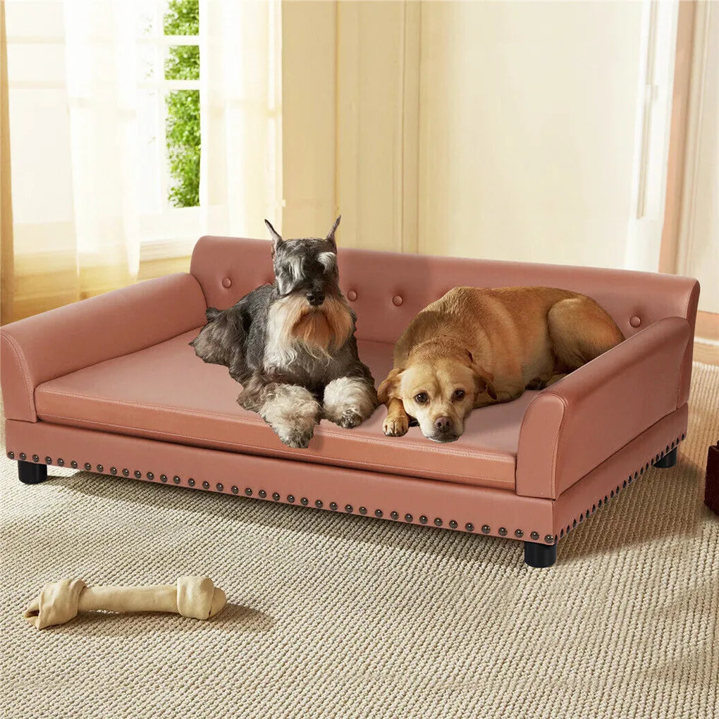 Hondenbank XL – Hondenbankje – Hondenbed – Huisdier Sofa – Dierenmeubel – Verhoogd Houten Frame – Waterafstotend Kunstleer – Extra Groot 120x74x40 cm - QUORE