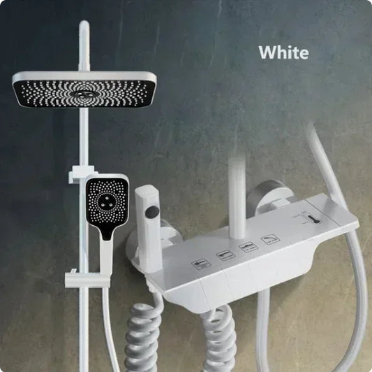 Bathroom Shower Faucet Set 4 Functions Digital Display Shower Thermostat Hot Cold Showers Mixer Pressure Discharge Copper Taps