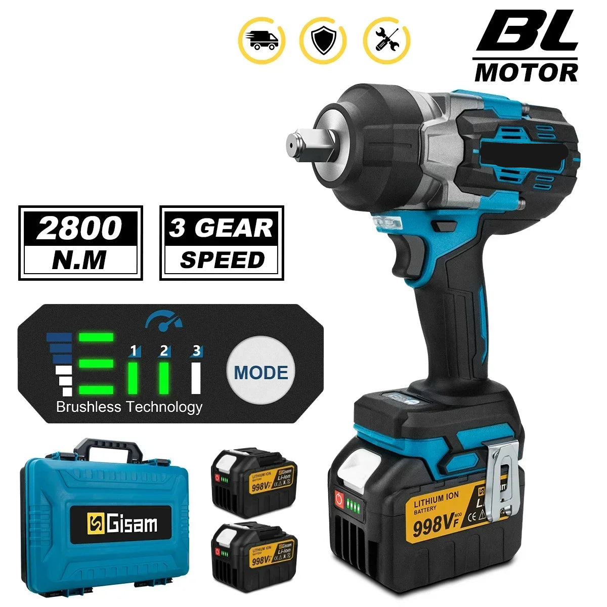 Slagmoersleutel - Slagschroevendraaier - Slagmoersleutel - Krachtige Draadloze Slagmoersleutel - Geschikt voor 18V Batterijen - 2800N.M - Brushless - Zonder Accu