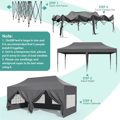 Partytent - Tent - Paviljoen - Partytenten - 3x6m - Waterdicht Party Tent - Opvouwbare - UV 50+ Bescherming – Hoogte Verstelbaar – Inclusief Zijpanelen & Zandzakken  - Wit
