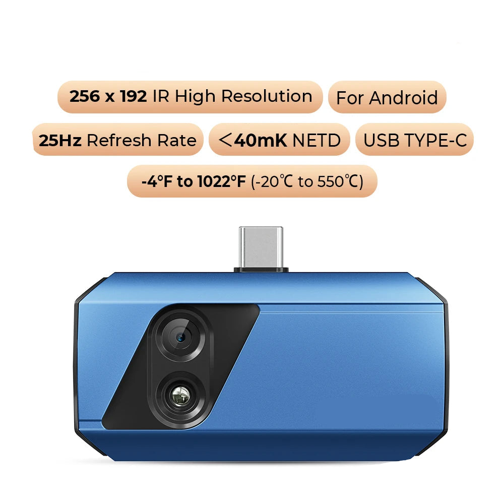 Warmtebeeldcamera - Thermische Camera - Warmtecamera - Infrarood Camera -  256×192 Pixels – 100W Zichtbaar Lichtlens – Hoge Resolutie Infrarood Handheld – Compatibel met Android Tablets
