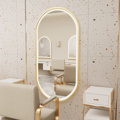 Badkamer Spiegel - Ovalen LED - Wandspiegel - Gouden Aluminium Frame - met Demister Pad - 3 Lichteffecten - 120X60cm
