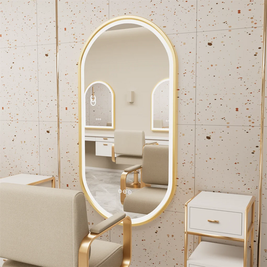 Badkamer Spiegel - Ovalen LED - Wandspiegel - Gouden Aluminium Frame - met Demister Pad - 3 Lichteffecten - 120X60cm
