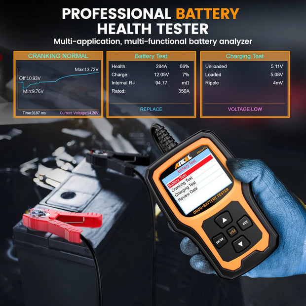 OBD2-Scanner - Diagnosecomputer - Slimme Diagnosetool - Foutverwijdering - Batterijtest - Codelezer - Autodiagnose - Werkzeuge batterijtest - Motorstart - Autodiagnose - Zwart