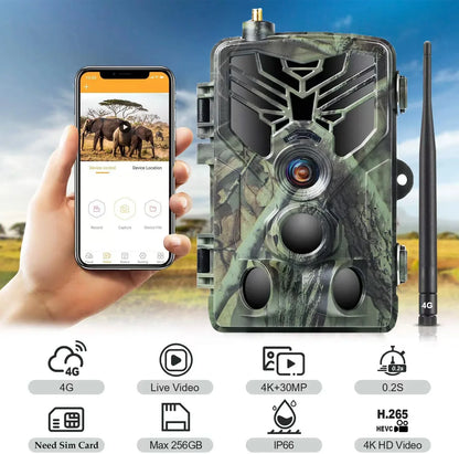 Wildcamera – Wildlife Camera – Jachtcamera – Buitencamera – Trailcam – 4G Verbinding Met Live App – 4K Video & Nachtzicht Tot 20 Meter - EU-stekker - Alleen Camera