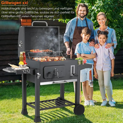 Houtskoolbarbecue – BBQ Grill – Barbecue – Houtskool BBQ – Tuinbarbecue – Grote Grillruimte 64x46 cm – Verstelbare Houtskoollade Met Thermometer - QUORE